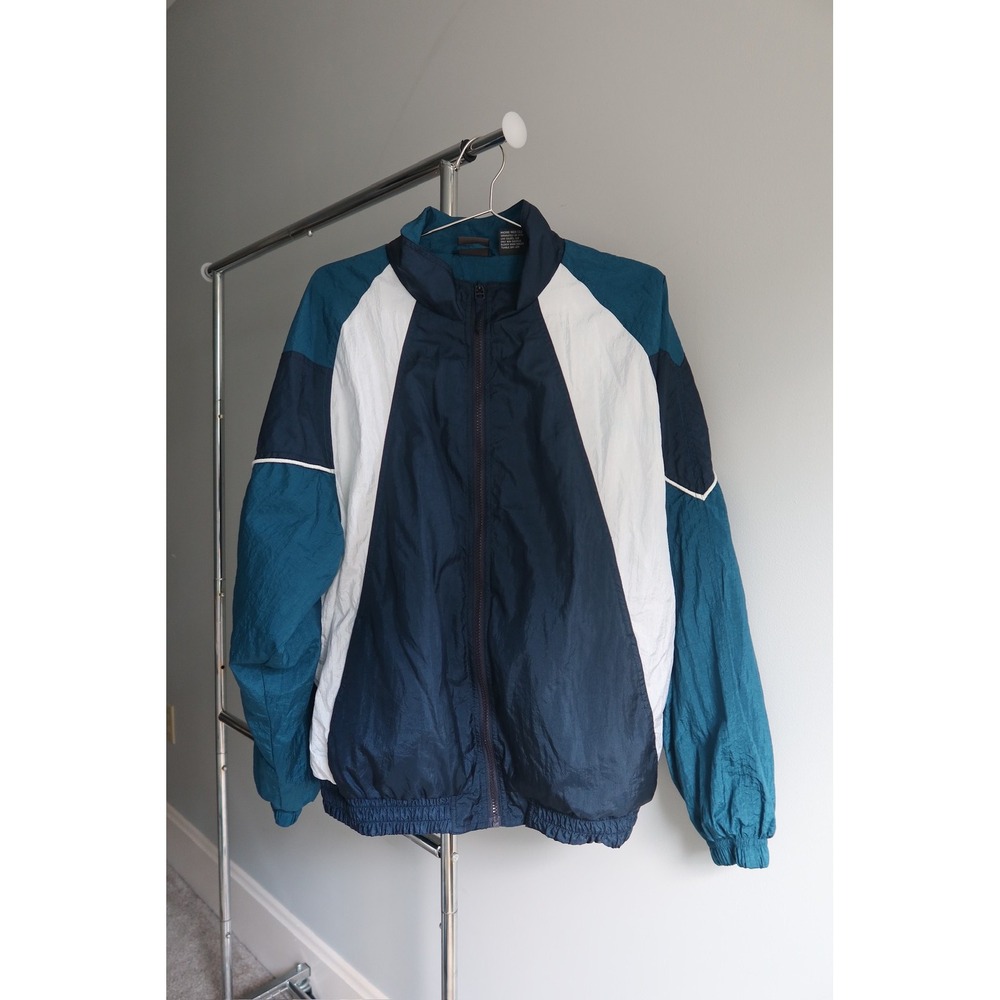 David Taylor 80s Colorblock Windbreaker Jacket Full Zip Nylon Teal Blue White